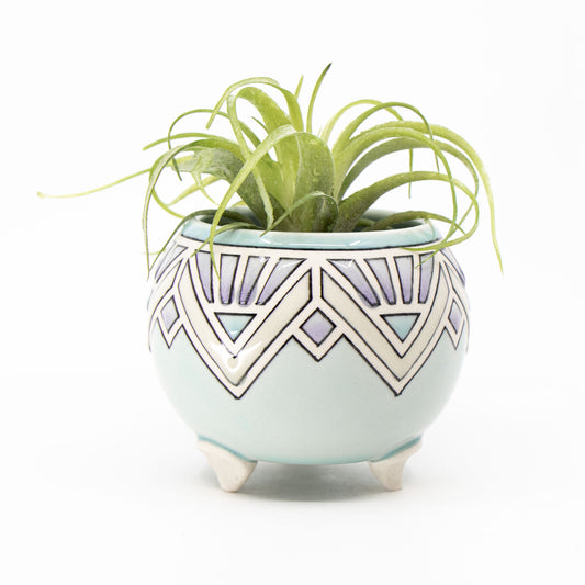 Stained Glass Footed Planter in Celadon