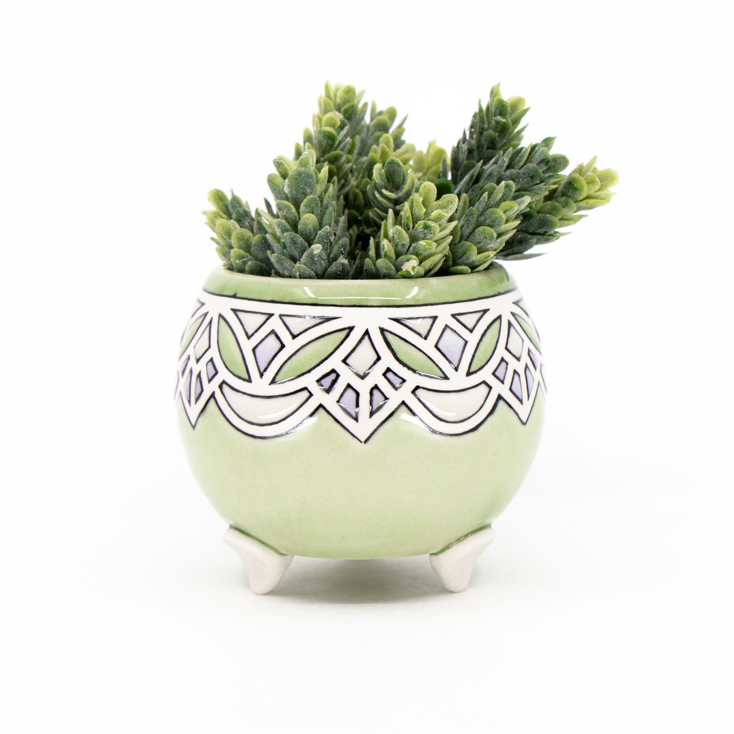 Stained Glass Footed Planter in Peridot