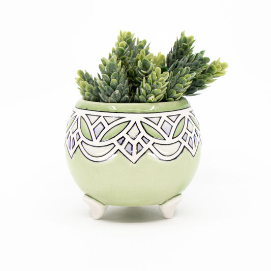 Stained Glass Footed Planter in Peridot